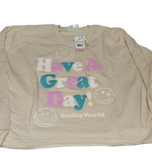 SmileyWorld Beige Graphic‎ Sweatshirt Cropped Crewneck Long Sleeve Top Size 2X